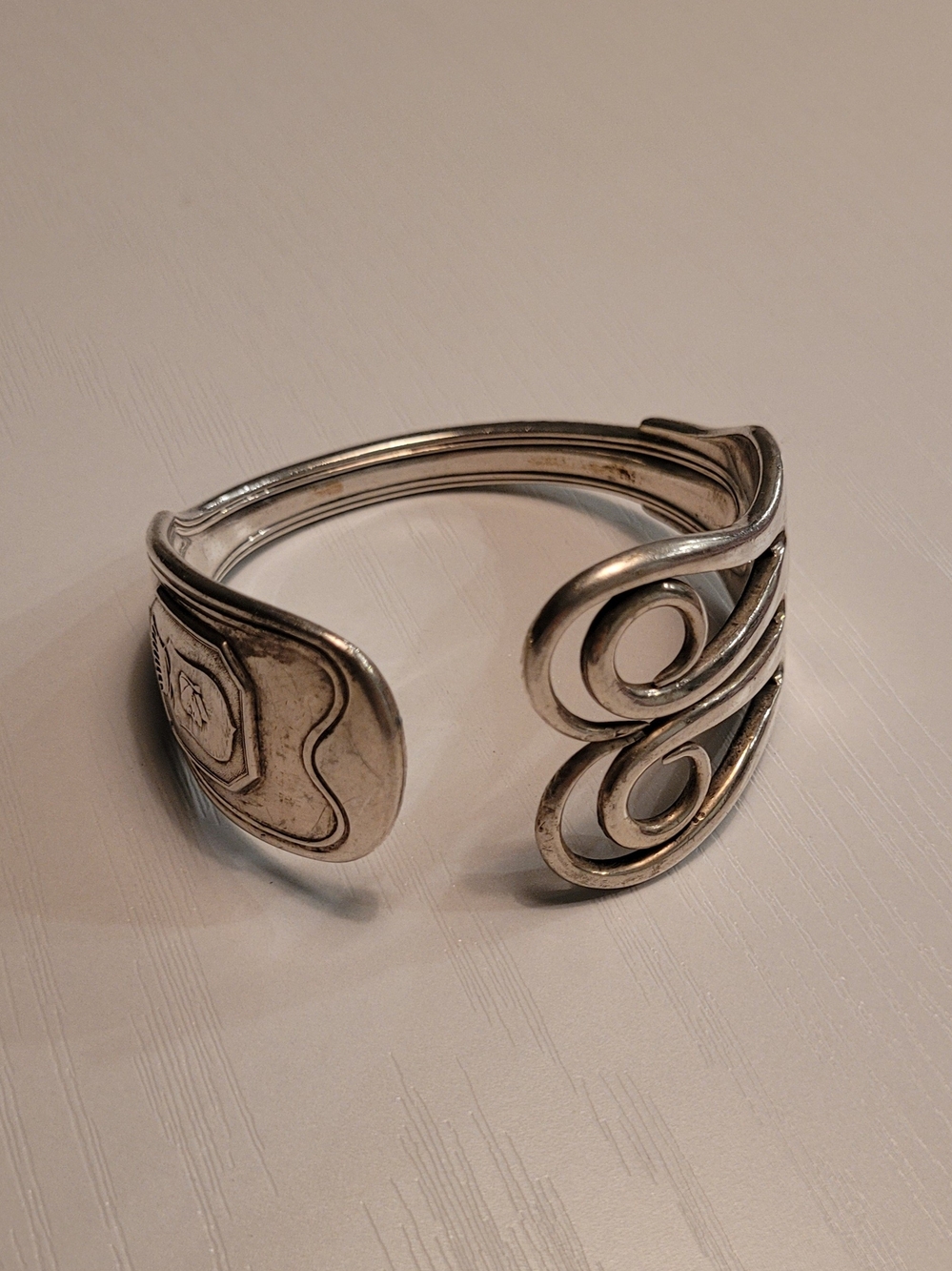 Silver Tone Swirl Open Cuff Bracelet - Fork